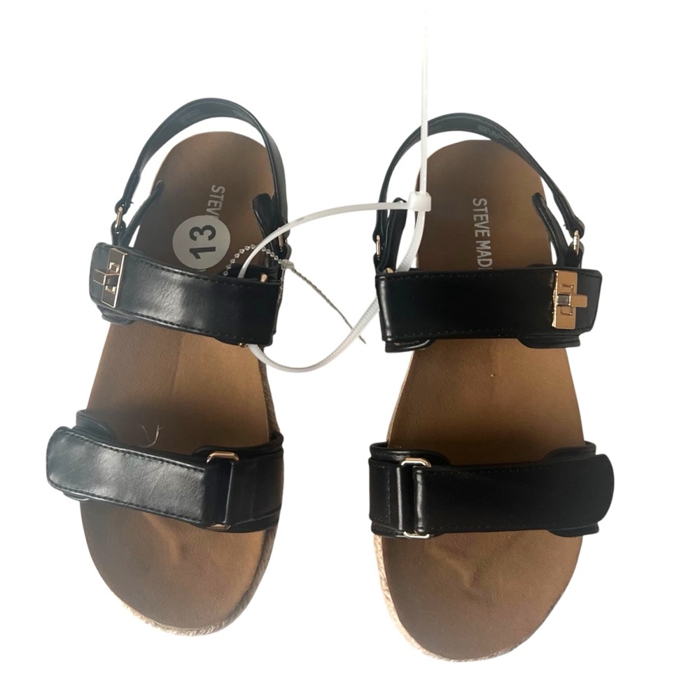 Steve Madden Little‎ Girl’s Dressy Black Platform Buckle Sandals, Size 13 NWOT